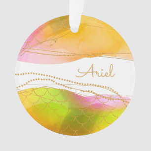 Mermaid Watercolor NAME Gold Glam Fun Kids Her Ornament
