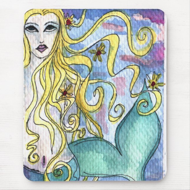 Mermaid Watercolor Painting Mouse Pad (Front)