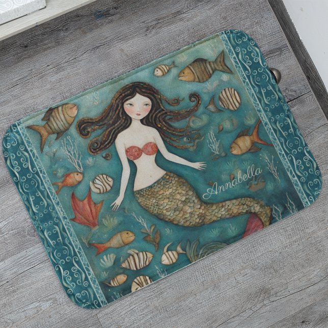 Mermaid Watercolor Personalised Bath Mat (Creator Uploaded)