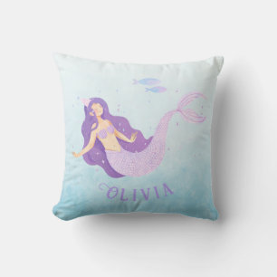 Mermaid Watercolor Purple Cute Girl Birthday  Cushion