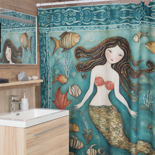 Mermaid Watercolor Shower Curtain
