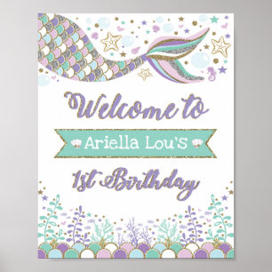 Mermaid Welcome Sign 1st Birthday Decor Sea Ocean