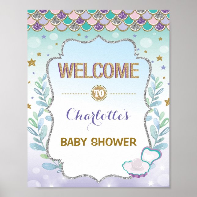 Mermaid Welcome Sign Baby Shower Sea Bridal Decor (Front)