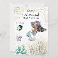*~* Mermaid Whale Black Hair Birthday Invitation