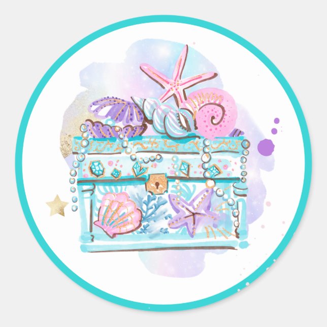 Mermaid Whimsical Under The Sea Birthday Party Classic Round Sticker (Front)