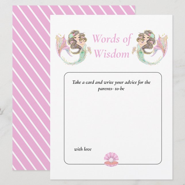 Mermaid Wisdom Brown Mum Baby Shower Under the Sea Invitation (Front/Back)