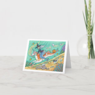 MERMAID WITCH, HALLOWEEN MERHORSE NOTE CARD Blank