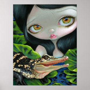 Mermaid with a Baby Alligator ART PRINT big eye