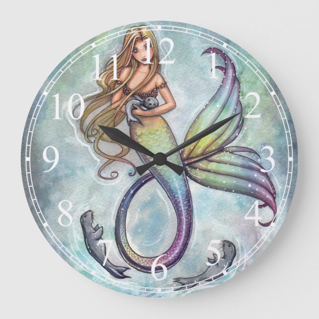 Mermaid with Baby Seals Clock (Front)