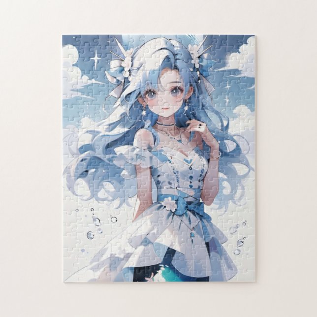 Mermaid with Blue Hair in a Blue Dress Jigsaw Puzzle (Vertical)