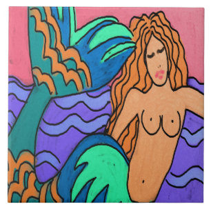 Mermaid with Colourful Tail Abstract Art Ceramic Tile