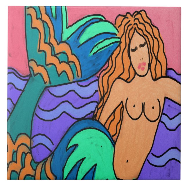 Mermaid with Colourful Tail Abstract Art Ceramic Tile (Front)