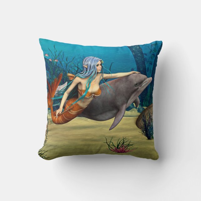 Mermaid with Dolphin Cushion (Front)