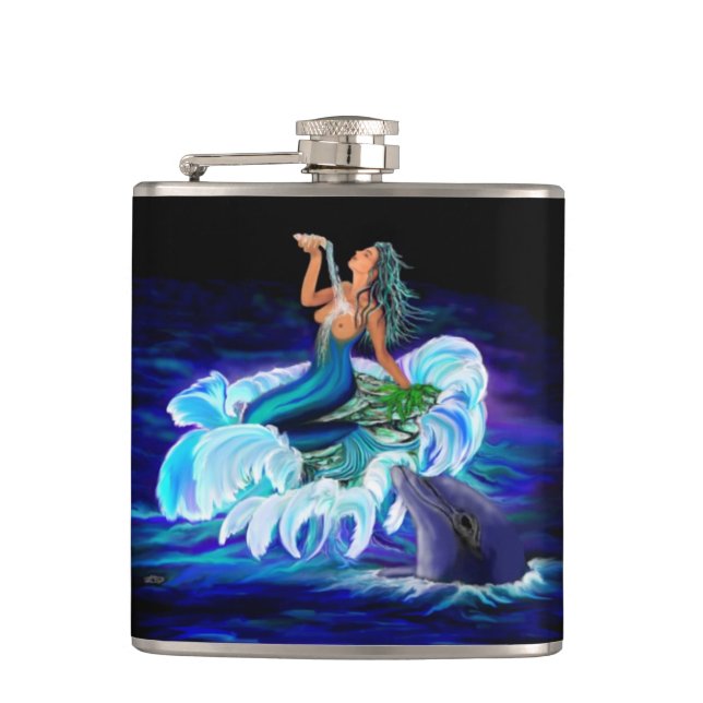 Mermaid with Dolphin Hip Flask (Front)