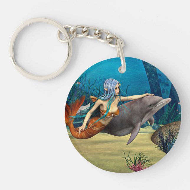 Mermaid with Dolphin Key Ring (Front)