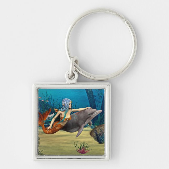 Mermaid with Dolphin Key Ring (Front)