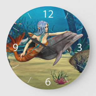 Mermaid with Dolphin Large Clock
