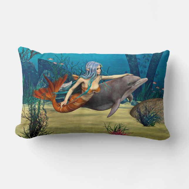 Mermaid with Dolphin Lumbar Cushion (Front)