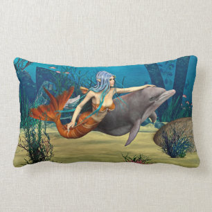 Mermaid with Dolphin Lumbar Cushion