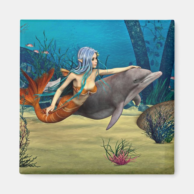Mermaid with Dolphin Magnet (Front)