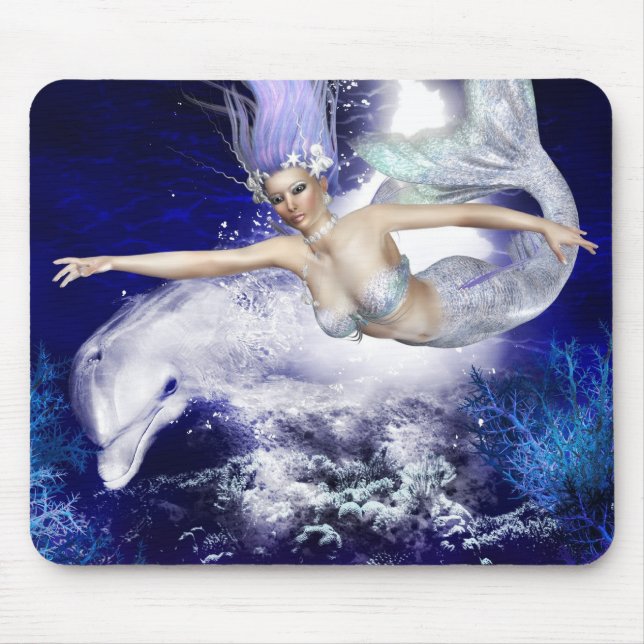 Mermaid with Dolphin Mouse Pad (Front)