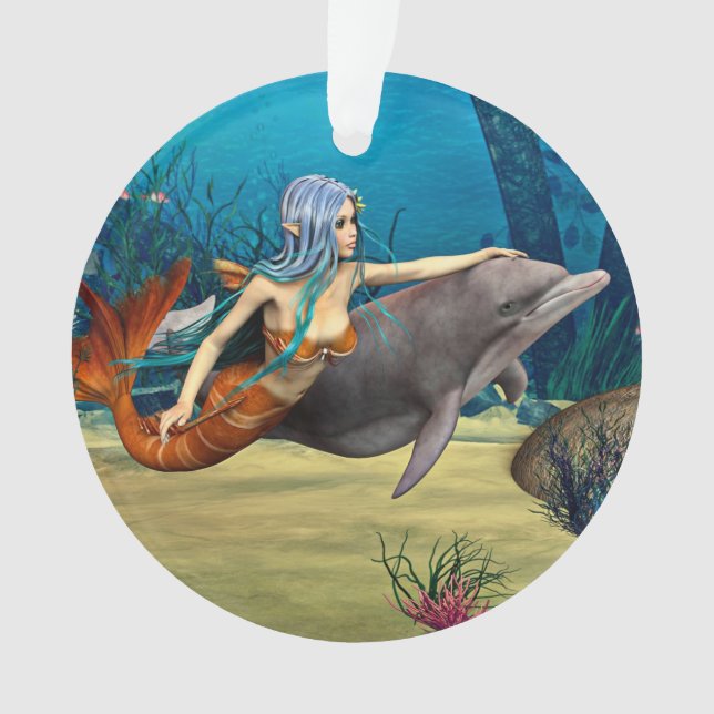 Mermaid with Dolphin Ornament (Front)