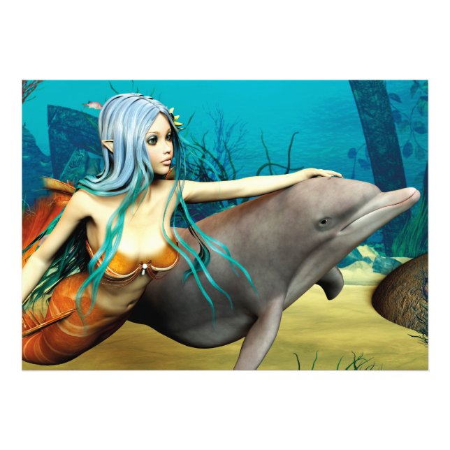 Mermaid with Dolphin Photo Print (Front)