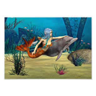 Mermaid with Dolphin Photo Print