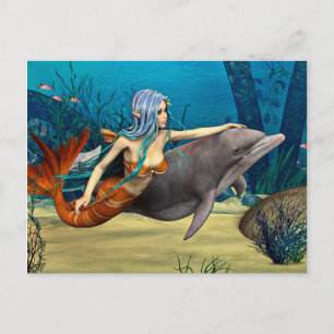 Mermaid with Dolphin Postcard