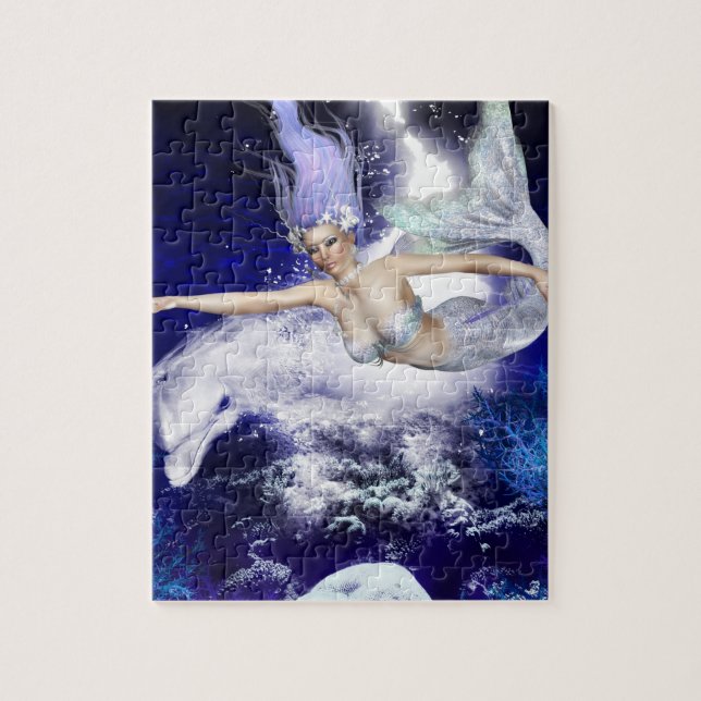 Mermaid with Dolphin Puzzle (Vertical)