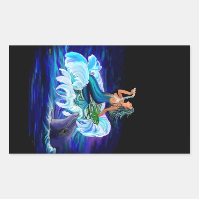 Mermaid with Dolphin Rectangular Sticker (Front)