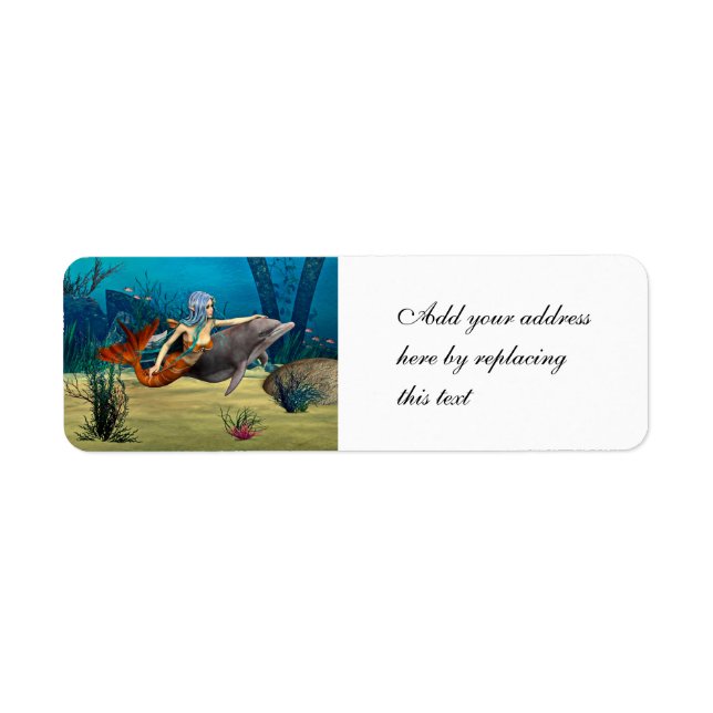 Mermaid with Dolphin Return Address Label (Front)