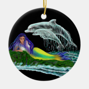 Mermaid with Dolphins Ceramic Ornament