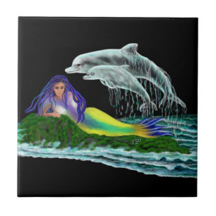 Mermaid with Dolphins Ceramic Tile