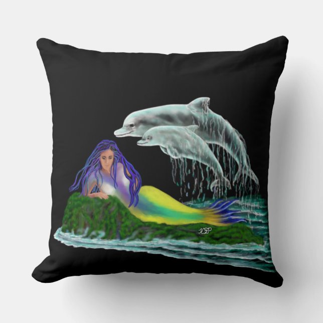 Mermaid with Dolphins Cushion (Front)
