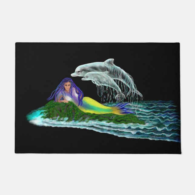 Mermaid with Dolphins Doormat (Front)