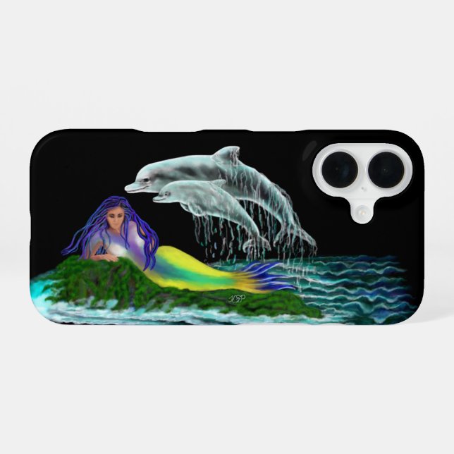 Mermaid with Dolphins iPhone 16 Case (Back Horizontal)