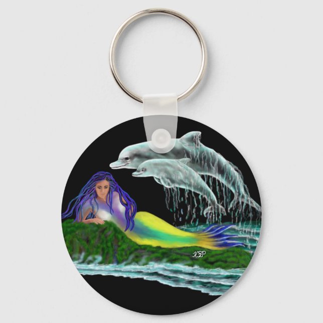 Mermaid with Dolphins Key Ring (Front)
