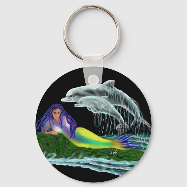 Mermaid with Dolphins Key Ring (Front)