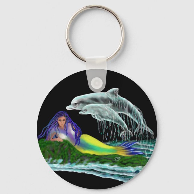 Mermaid with Dolphins Key Ring (Front)