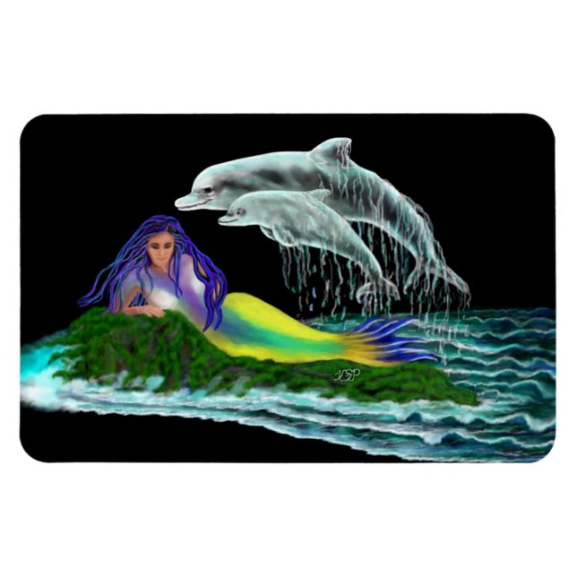 Mermaid with Dolphins Magnet (Horizontal)