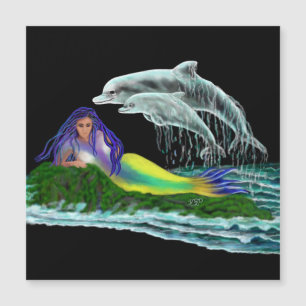 Mermaid with Dolphins - Magnetic Card
