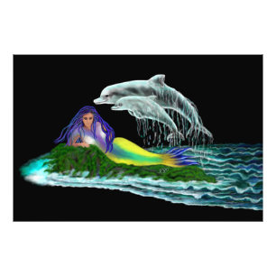 Mermaid with Dolphins Photo Print