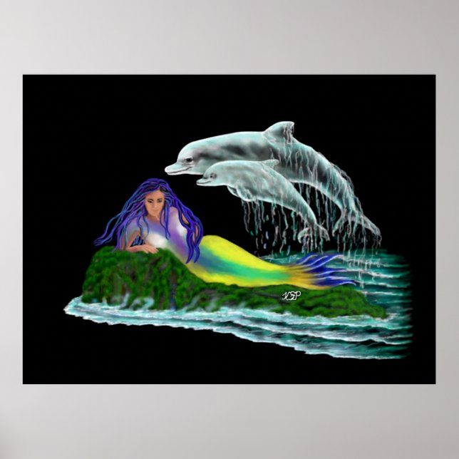 Mermaid with Dolphins Poster (Front)