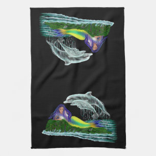 Mermaid with Dolphins Tea Towel