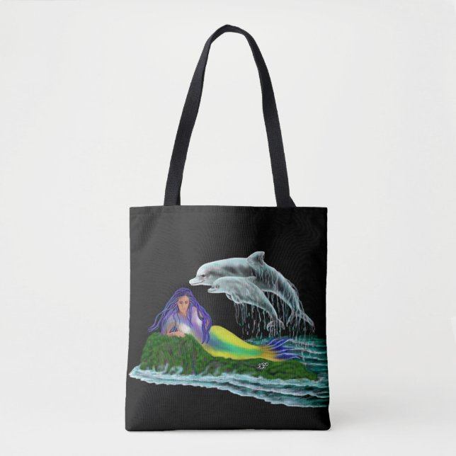 Mermaid with Dolphins Tote Bag (Front)