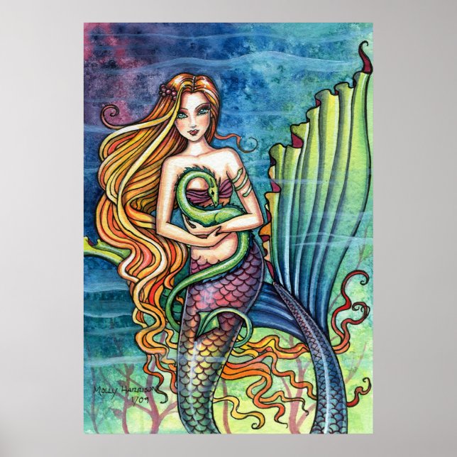 Mermaid with Dragon Poster by Molly Harrison (Front)
