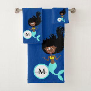 Mermaid with Dreadlocks hair Girl Bath Towel Set