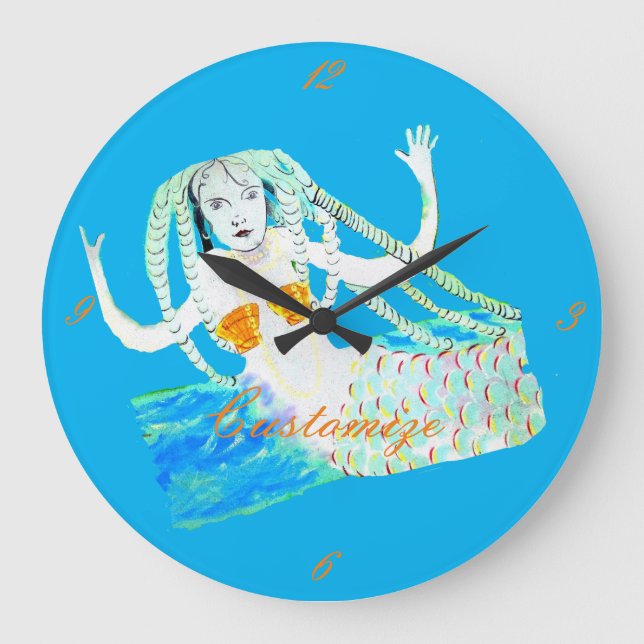 Mermaid with Dreadlocks Thunder_Cove Large Clock (Front)