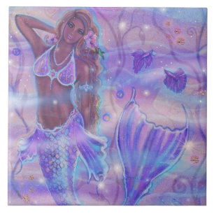 Mermaid with fish art by Renee Lavoie Ceramic Til Ceramic Tile